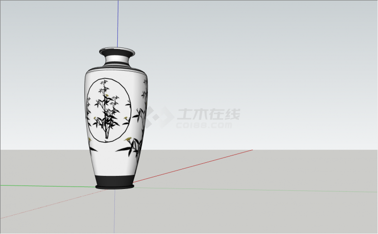白色底色绘制黑色竹叶图案花瓶su模型-图一