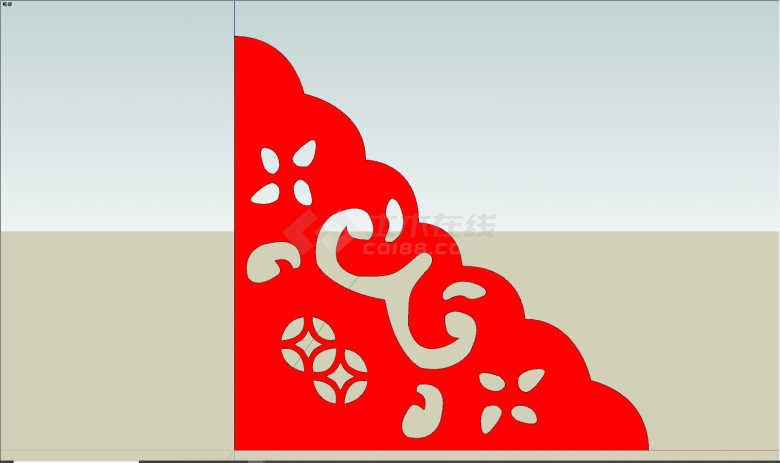中式红色三角形花纹配景su模型-图二