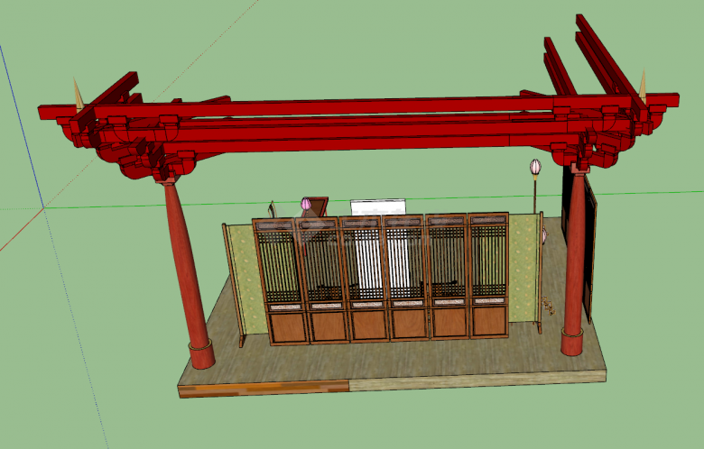 现代中式复古红色的公共建筑su模型-图二