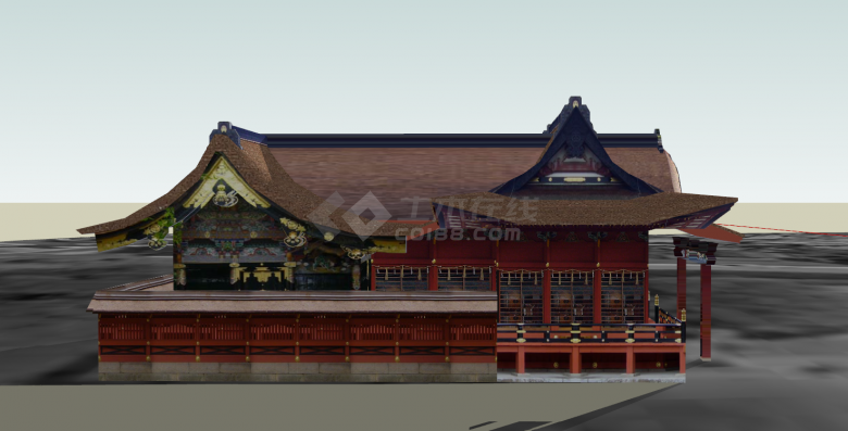 现代大型红色的日本古建筑su模型-图二