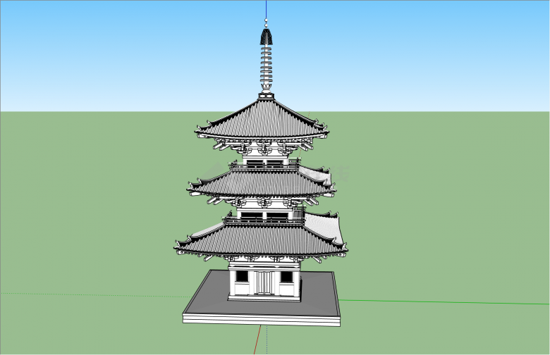 雄伟三层日本古建及内部su模型-图二
