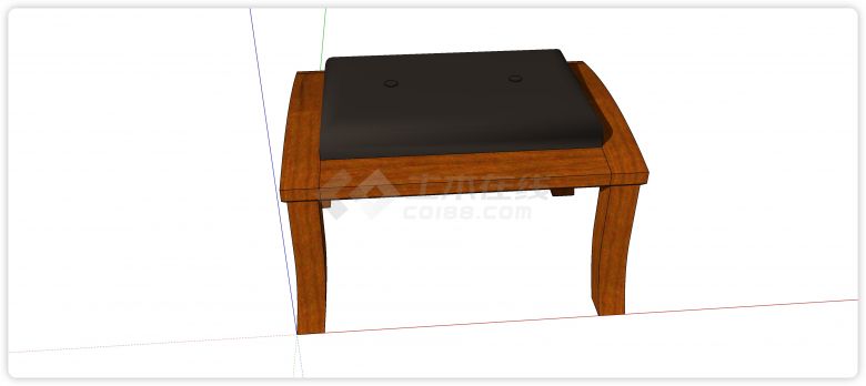 中式家具樱桃木框架黑色坐垫凳子su模型-图二
