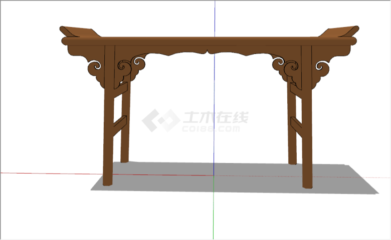 中式唐风雕花线条长桌su模型-图二