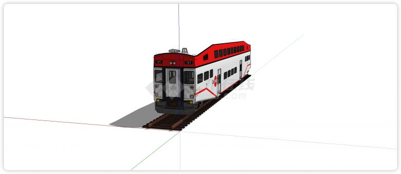 白色主体红色车顶火车厢su模型-图二