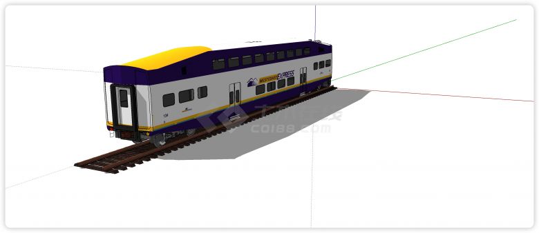 白色主体紫色配色火车厢su模型-图二