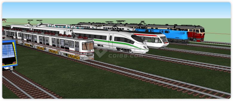 老式近代现代火车头造型su模型-图二