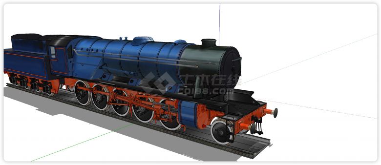 蓝色圆筒形设计火车头su模型-图二