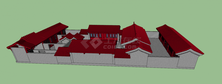 现代中式红瓦住宅su模型-图二