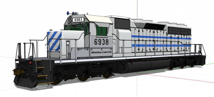 一辆灰色的带有许多轮子的火车头 su模型_图1
