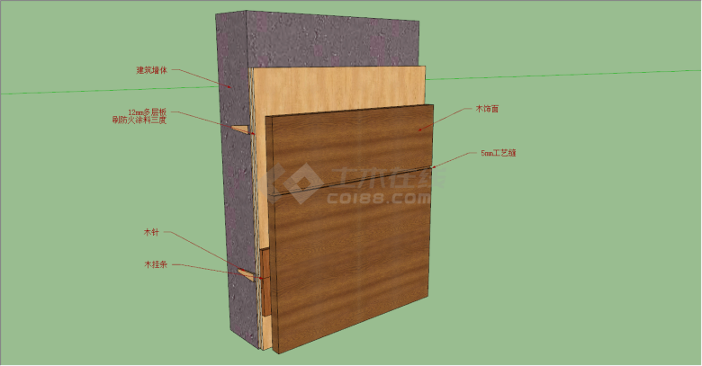 新型简约实木墙板解析su模型-图一
