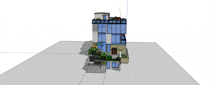 现代三层工业风格带露台花园民宿su模型_图1