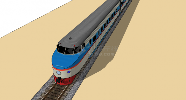 蓝白色货运客运火车su模型-图一