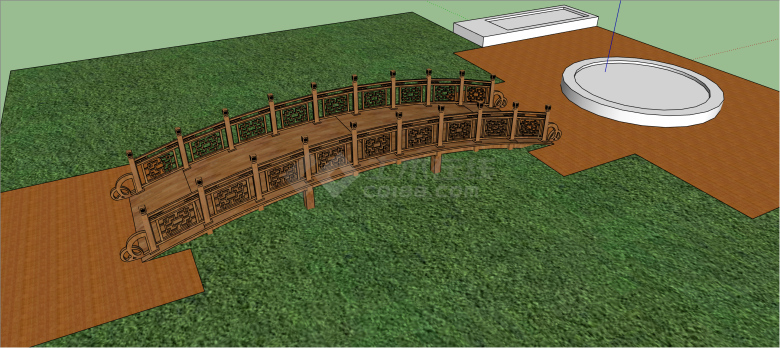 中式古典花纹精致拱形木桥公共建筑su模型-图二