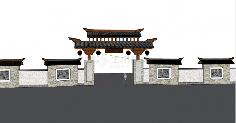 中式古典壮丽城门大门su模型-图二
