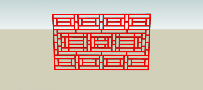 血红色长方形镂空对称式墙饰su模型_图1