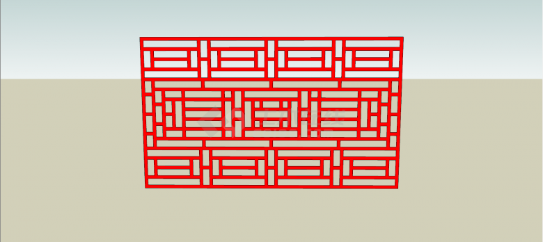 血红色长方形镂空对称式墙饰su模型-图一