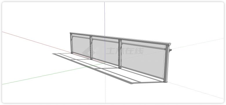 白色宽面金属梁固定玻璃栏杆su模型-图二