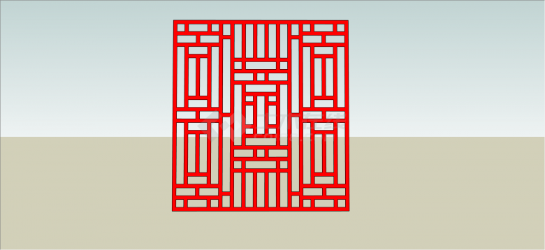 中式古典红色方形条纹窗花su模型-图一