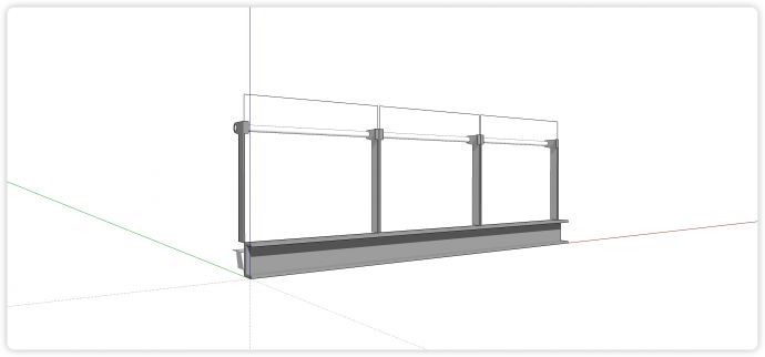 灰色钢管固定白色扶手玻璃栏杆su模型_图1
