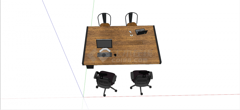 铁艺桌脚带滚轮办公桌会议桌su模型-图二