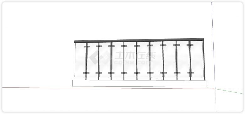 灰色圆柱形管固定玻璃栏杆su模型-图二