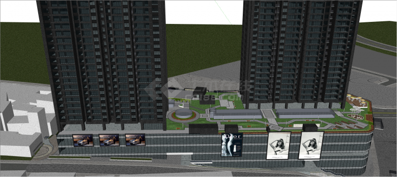 现代高级小区商场景观su模型-图二