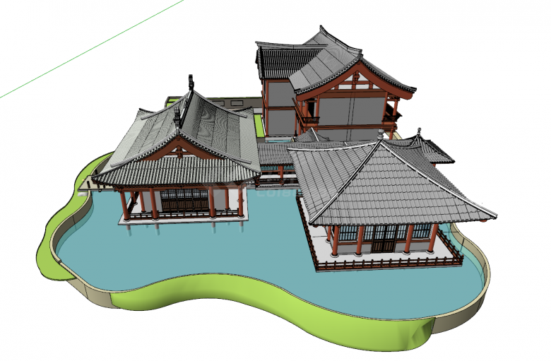 中式宋代木质建筑su模型-图二