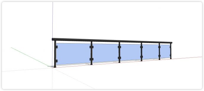 黑色圆钢管扶手方形金属配件固定玻璃栏杆su模型_图1