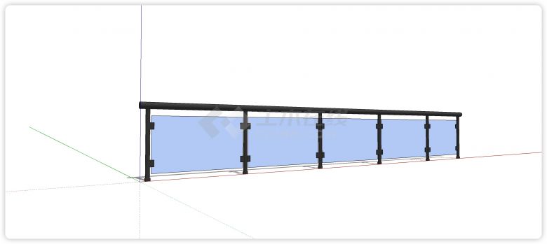 黑色圆钢管扶手方形金属配件固定玻璃栏杆su模型-图一