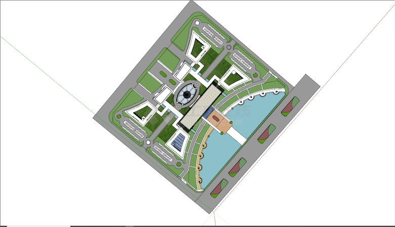 现代大型半圆湖泊市民中心SU模型-图二