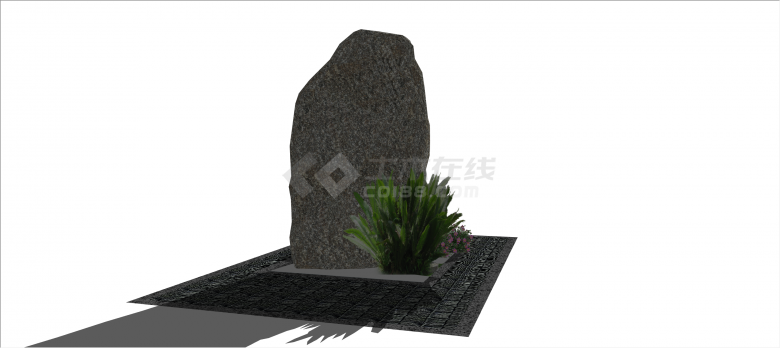 中式村委会石刻景观su模型-图二