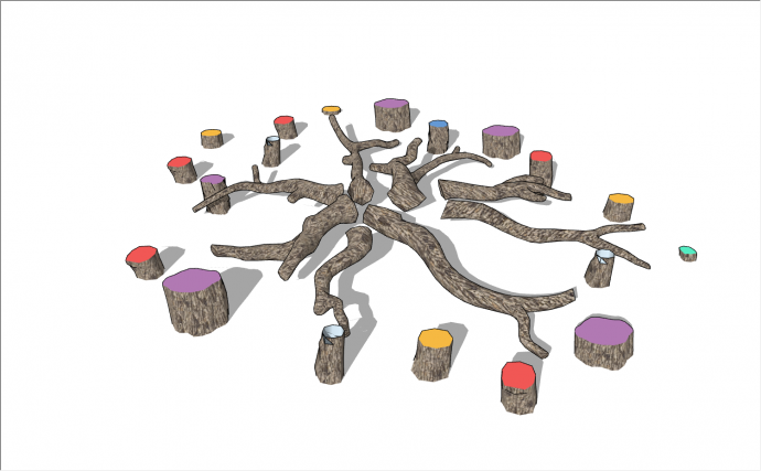用树木的枝丫和树桩组合成可以锻炼平衡力的游乐设施su模型_图1