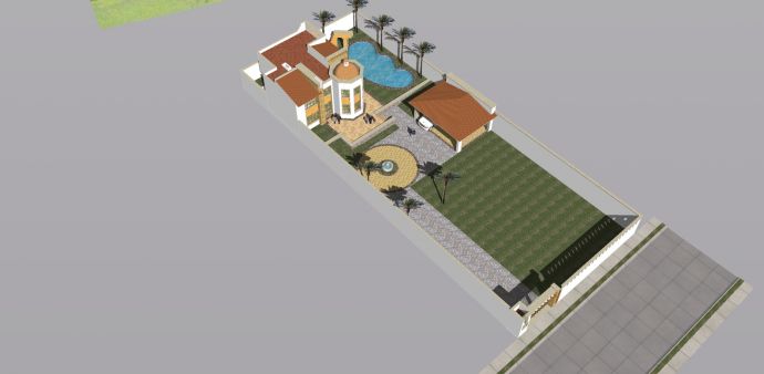 别墅长方形庭院su模型_图1