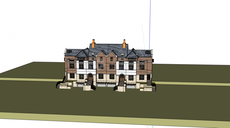 欧式联排石砖外墙别墅su模型-图一