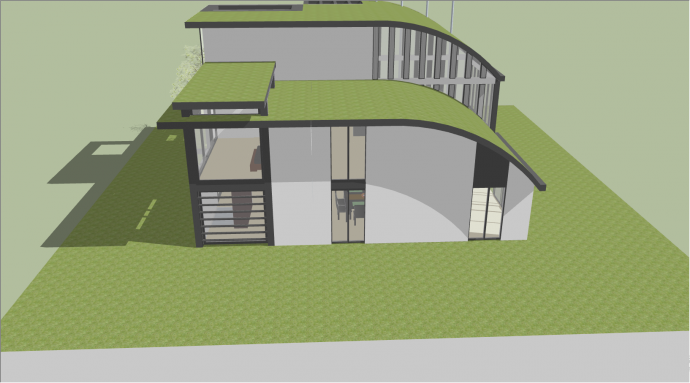 带有绿色屋顶的简约的别墅su模型_图1