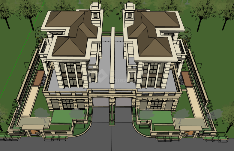 私家庭院别墅洋房建筑 su模型-图一