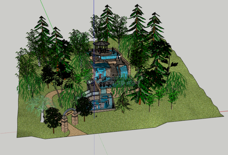 园林式小型现代庭院su模型-图二