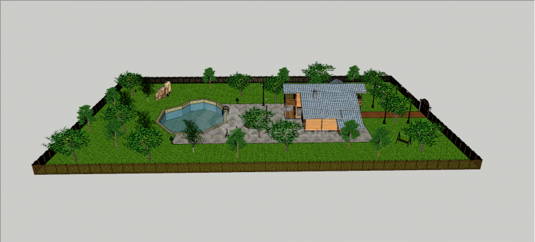 新农村两层带泳池大庭院木屋参考庭院su模型-图一