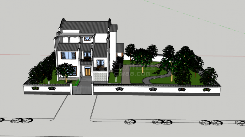 特色徽派中式风格别墅su模型-图二