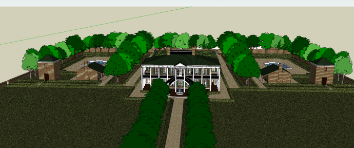带有超大门一体的别墅庭院su模型_图1