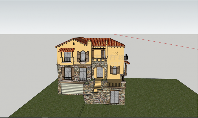小型欧式西班牙别墅建筑su模型-图一