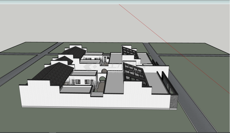 中式简约四合院建筑su模型-图二