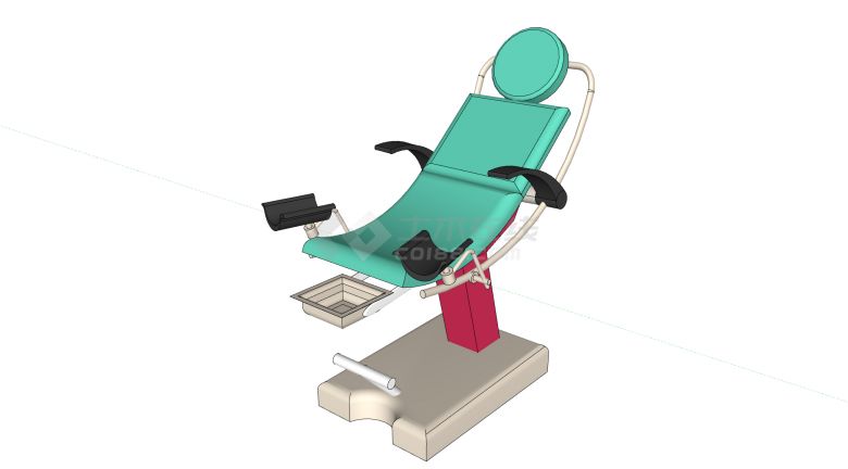 红绿配色医用半躺椅医疗器械su模型-图一