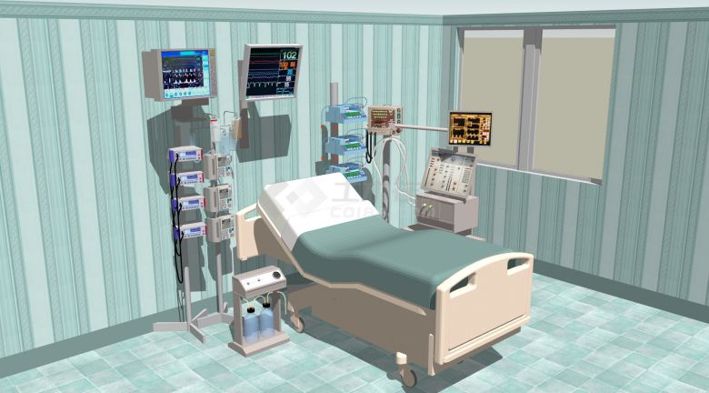 可升降病床及重症监护系统医疗器械su模型-图一