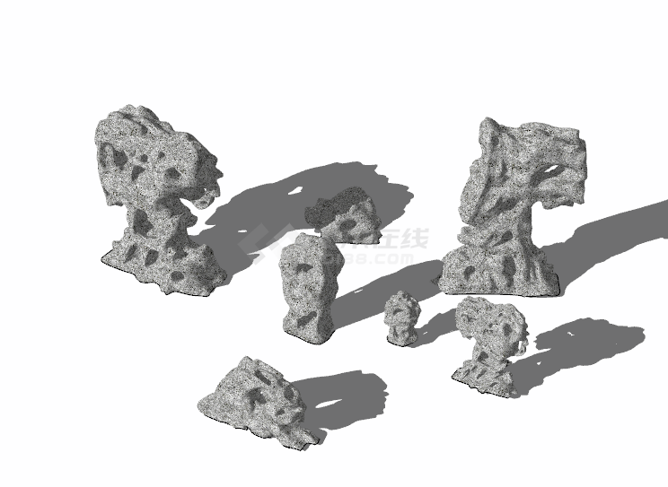 新中式奇特创意石雕假山置石叠水su模型-图二