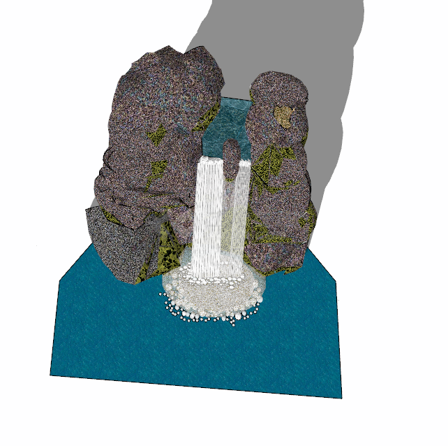 中式壮观瀑布假山置石叠水su模型-图一