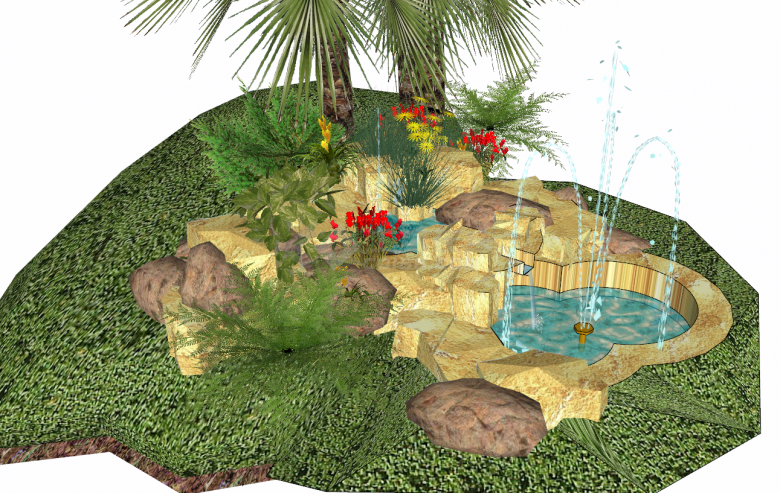 现代壮丽创意喷泉假山置石叠水su模型-图二