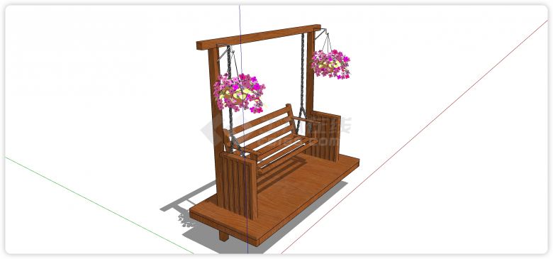 木方结构铁链秋千椅su模型-图二
