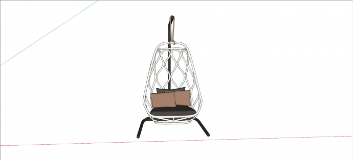 黑色铁架白色镂空鸟巢吊椅su模型_图1
