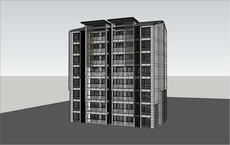 简约新古典风高层住在su模型-图一